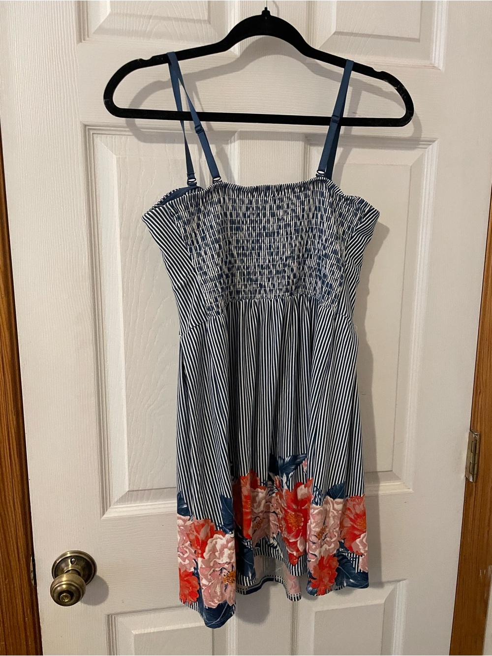 Navy Stripe Top with Floral Hem - Picture 3 of 3